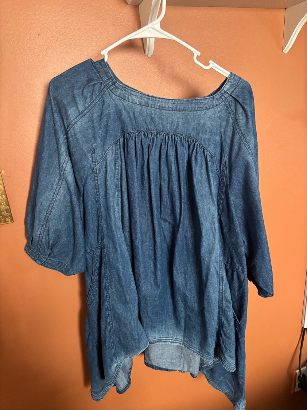 Free People Washed Denim Blue Peasant Tunic